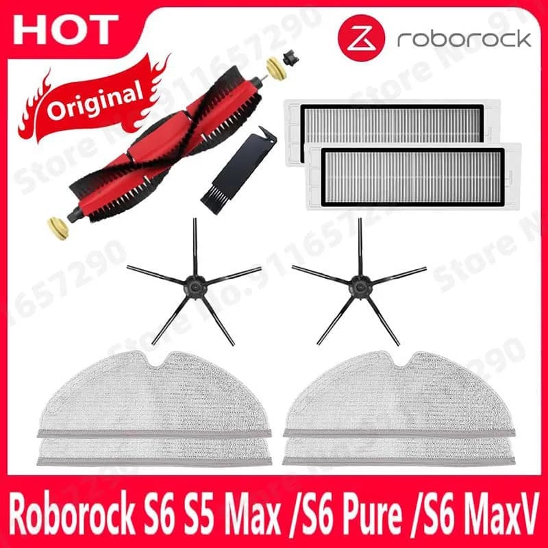 Roborock-cepillo principal desmontable Original S5 Max / E4 / E5 / S45 Max / S6 MaxV, Cepillo Lateral de silicona, accesorios de filtro lavables