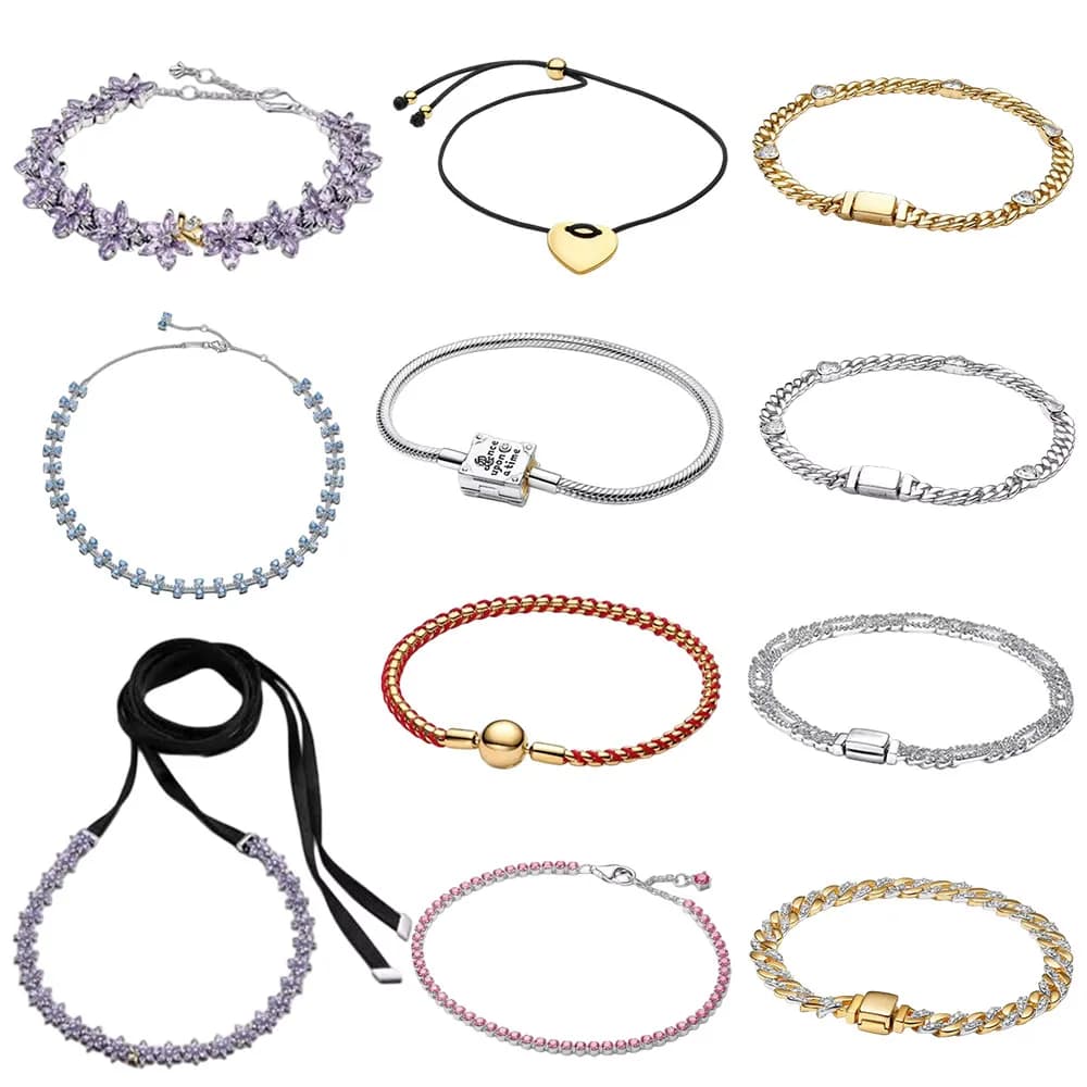 Nueva pulsera de plata s925 con flor lila morada y lazo pequeño, ideal para regalo DIY a amigos.