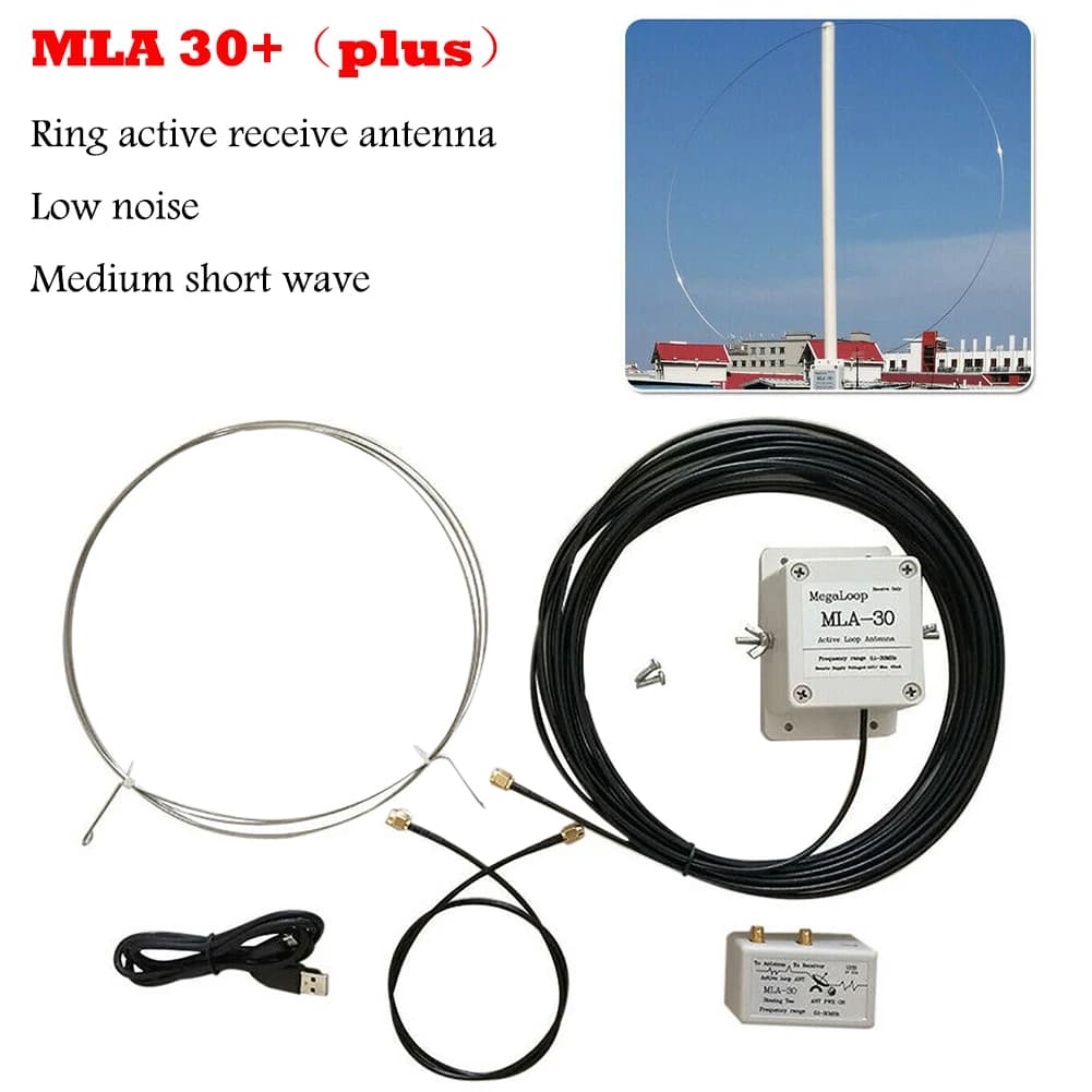 MLA-30 + plus Antena de recepción activa de anillo de 0,5-30MHz Antena de bucle SDR de onda corta media de bajo ruido Antena de Radio de onda corta