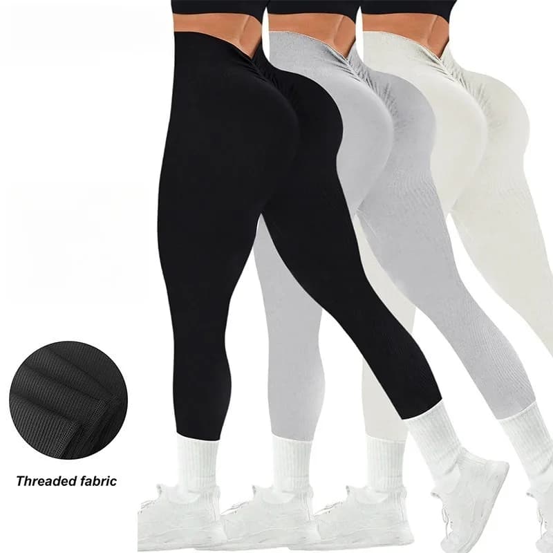Mallas de Yoga de cintura alta con espalda en V, medias de punto sin costuras para mujer, mallas elásticas ajustadas de secado rápido para