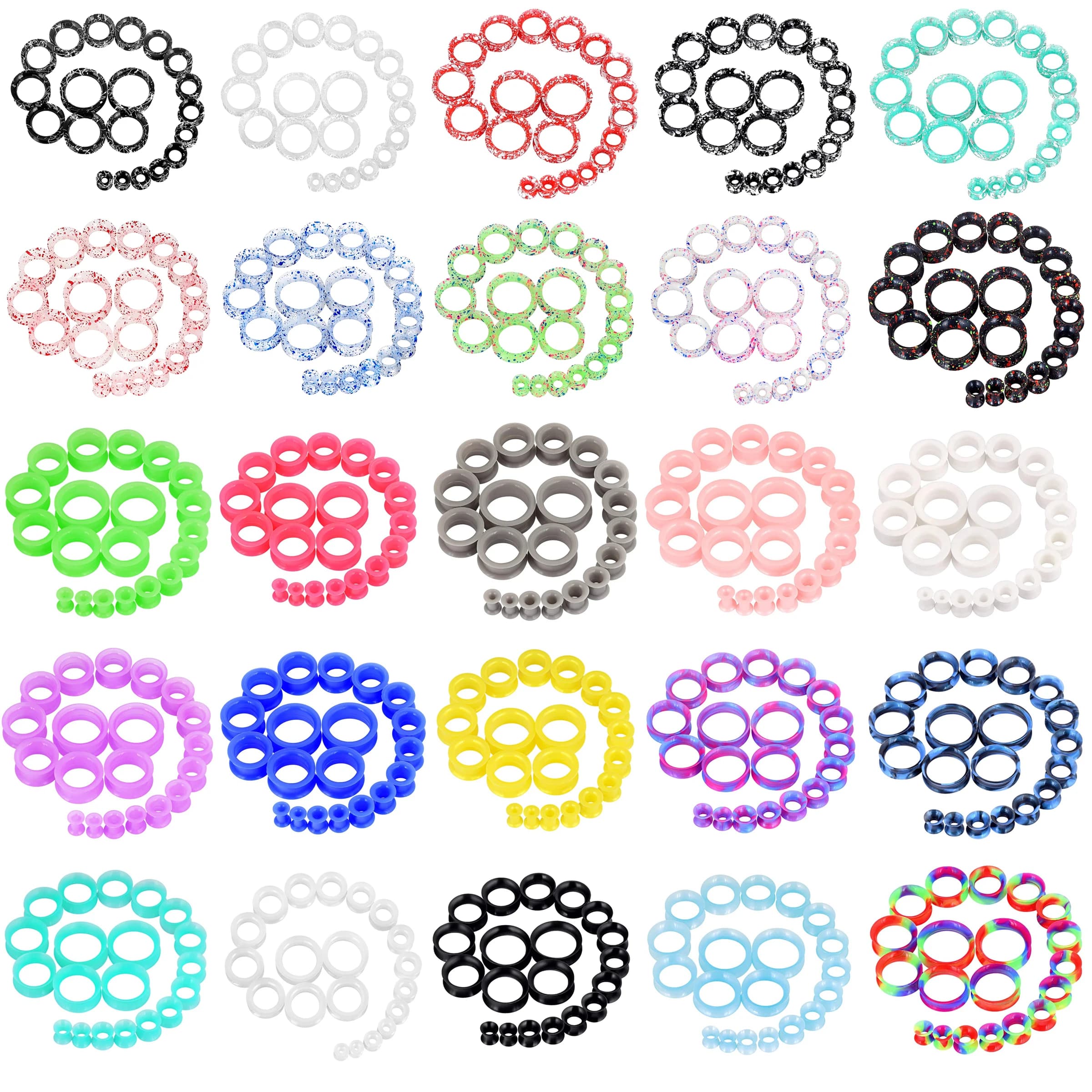 20 piezas / lote 6 - 25 mm tapones para los oídos de silicona flexible y auriculares, agujeros para los oídos, clavos para los oídos, estiradores