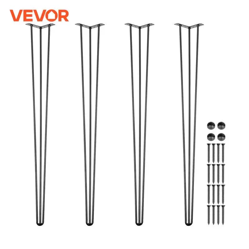 SucceBuy Patas de mesa con horquilla, juego de 4 patas de escritorio negras, 3 varillas para banco, escritorio, sillas de comedor, muebles resistentes