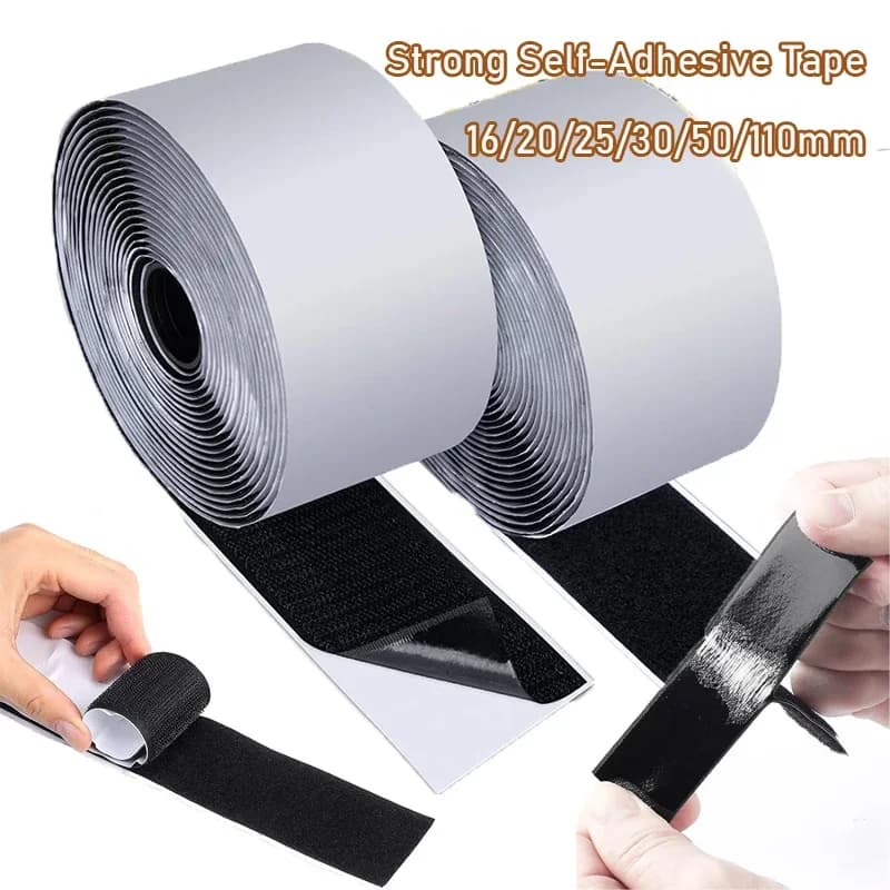 Cinta de Velcro Autoadhesiva Resistente de 1 Metro, Negra y Blanca, con Pegamento Fuerte, 16/20/25/30/38/50 mm