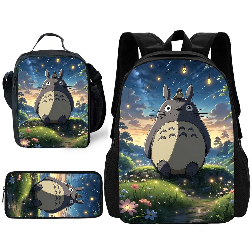 Mochila escolar para niños con bolsas para el almuerzo, bolsas para lápices, lindas para películas populares, mochilas escolares de Anime T-Totoros
