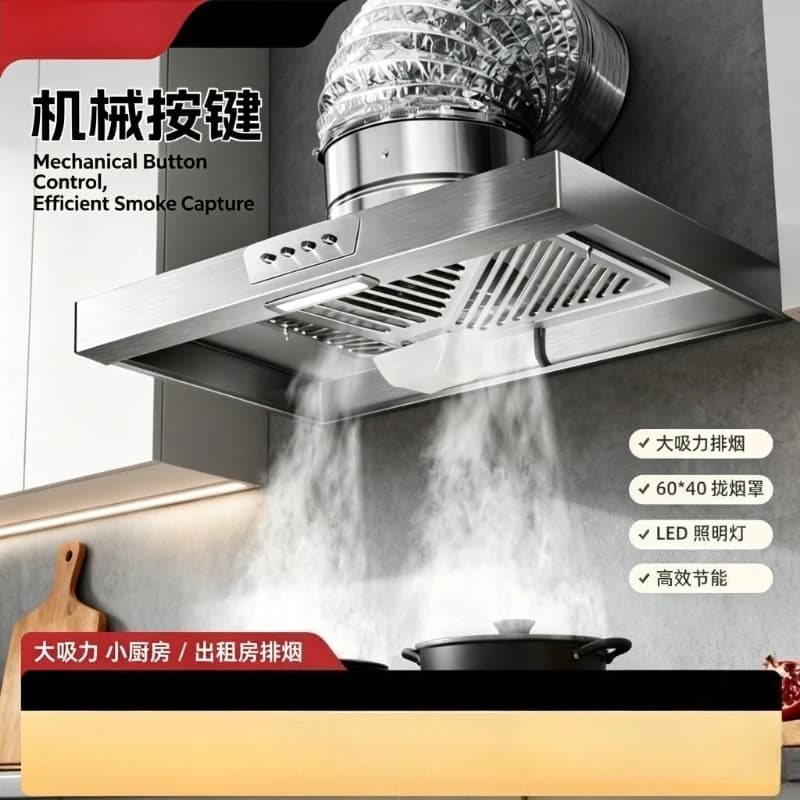 Campana Extractora de Humo Compacta para Cocina, 6/7/8/10/12 Pulgadas, Velocidad Ajustable, Iluminación LED, Ventilador de Ventilación
