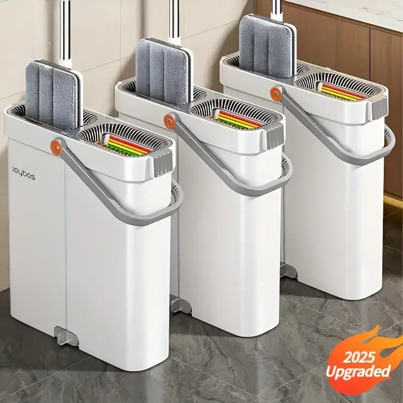 Fregona plana giratoria con juego de cubo, limpiador de suelo manos libres de 40cm, separación automática de aguas residuales de microfibra, fregona