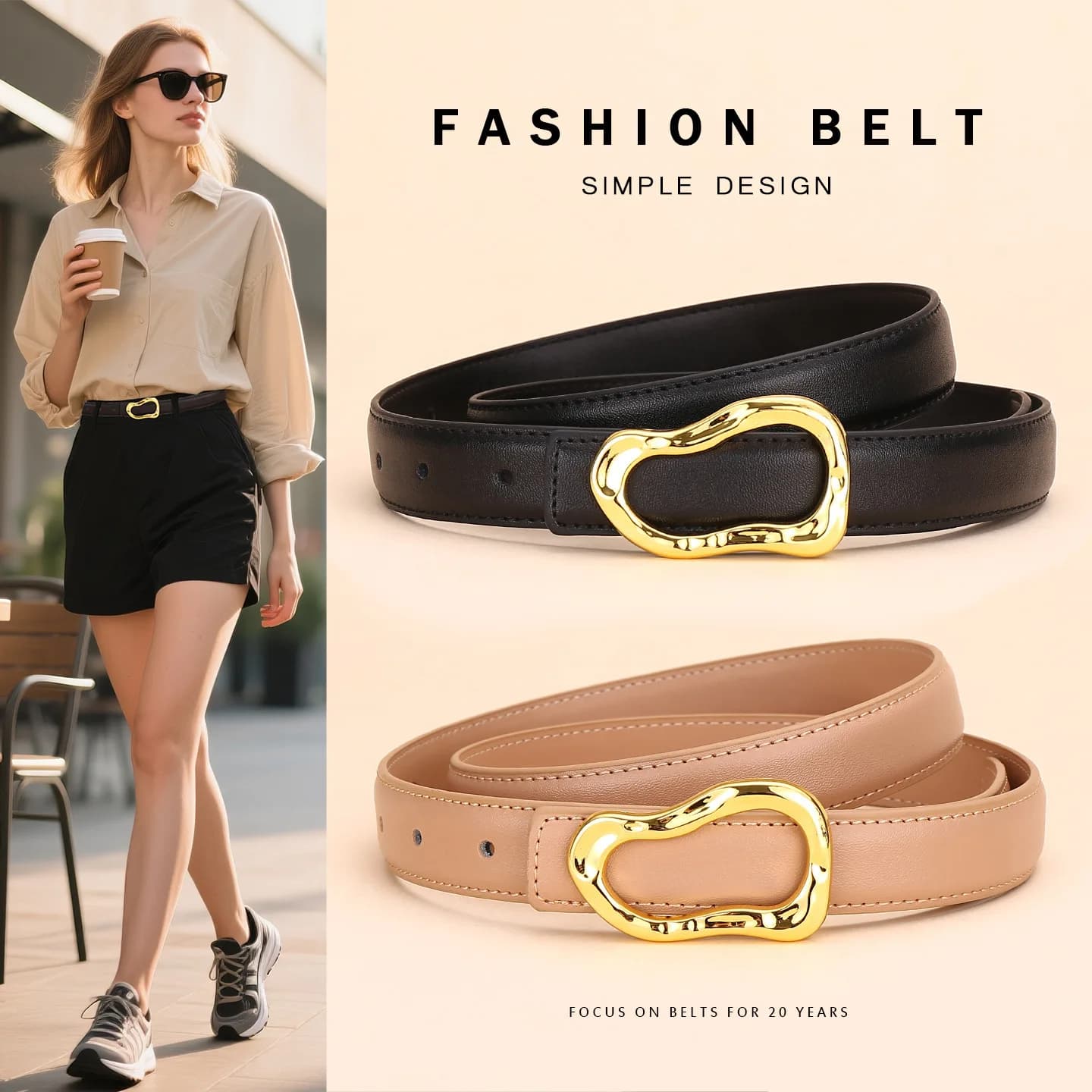 Cinturón de cuero genuino para mujer; accesorio de moda para pantalones versátiles; cinturón para mujer con un toque de alta gama para jeans.