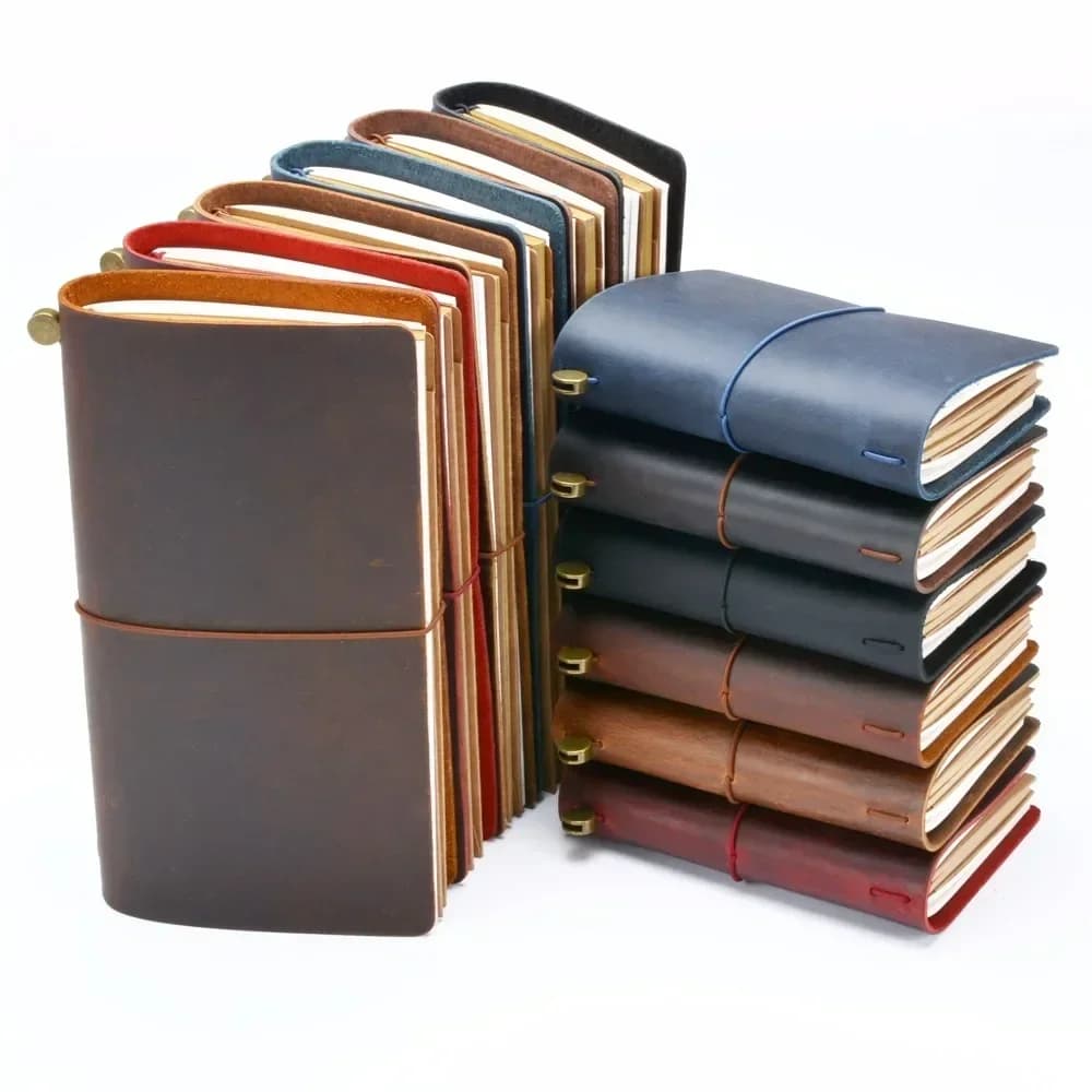 Moterm gran oferta 100% cuaderno de cuero genuino hecho a mano Vintage cuero de vaca diario cuaderno de bocetos planificador TN cubierta de cuaderno
