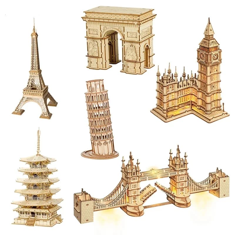 Robotime-rompecabezas de madera 3D, modelo de construcción de la Pagoda del puente Big Ben, juguetes para niños, regalo de cumpleaños