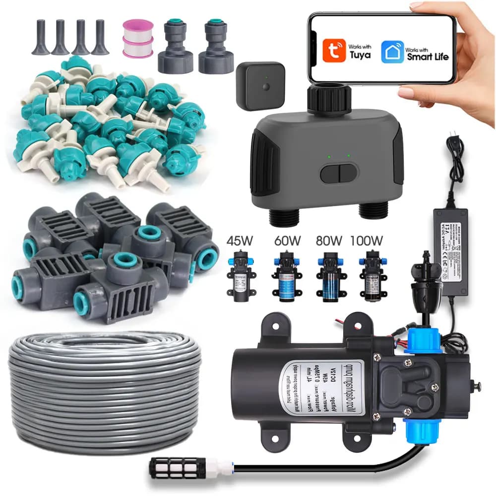 Sistema de riego por nebulización, temporizador Compatible con Bluetooth, Wifi de 2 vías, pulverizador de 4-9l/H, Kit de riego de refrigeración