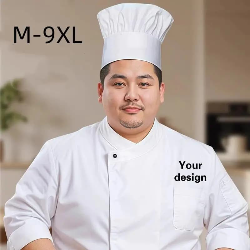 Uniforme de Chef Extra Grande de Algodón, Manga Larga, para Hombre, para Cocina de Hotel, Repostería, con Logotipo Impreso, Talla Extra Grande 9XL