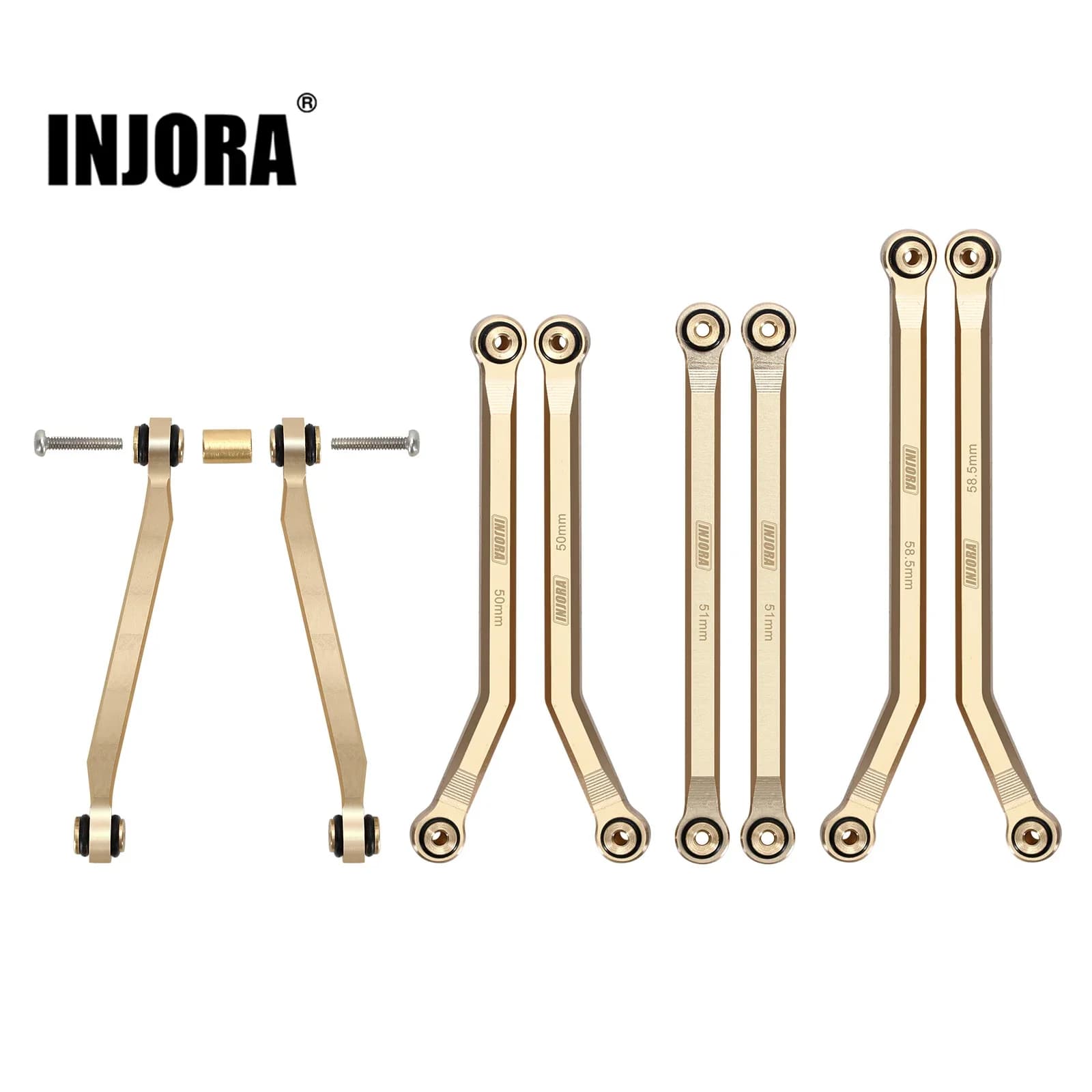 INJORA-chasis de latón pesado de 37g, juego de 4 eslabones de alta distancia para coche trepador de control remoto Axial SCX24 C10 JEEP JLU Ford