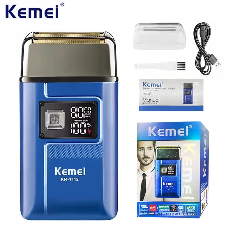Afeitadora Kemei KM-1112 con Carga USB, Resistente al Agua IPX5, 2 en 1, Afeitadora Eléctrica Recargable para Hombre, Máquina de Afeitar con
