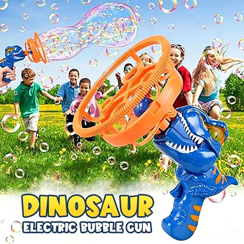 Pistola de burbujas eléctrica de dinosaurio, Tuba de soplado automático, máquina de burbujas de mano de jabón grande, juguetes para niños, fiesta