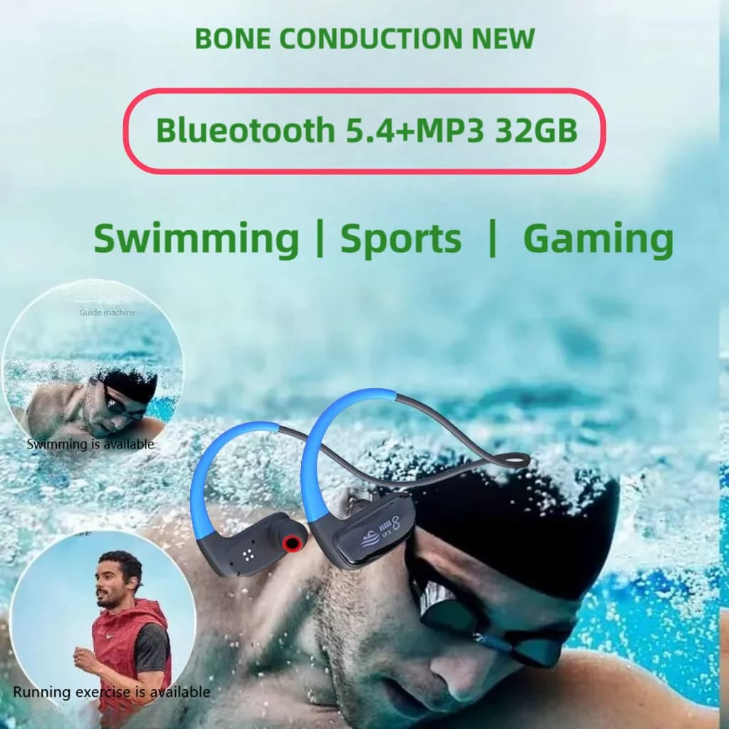 Auriculares de Natación Sumergibles, Bluetooth, Impermeables IPX8, Negros, Reproductor MP3 de 32 GB, Intraaurales, Antideslizantes, para Correr,