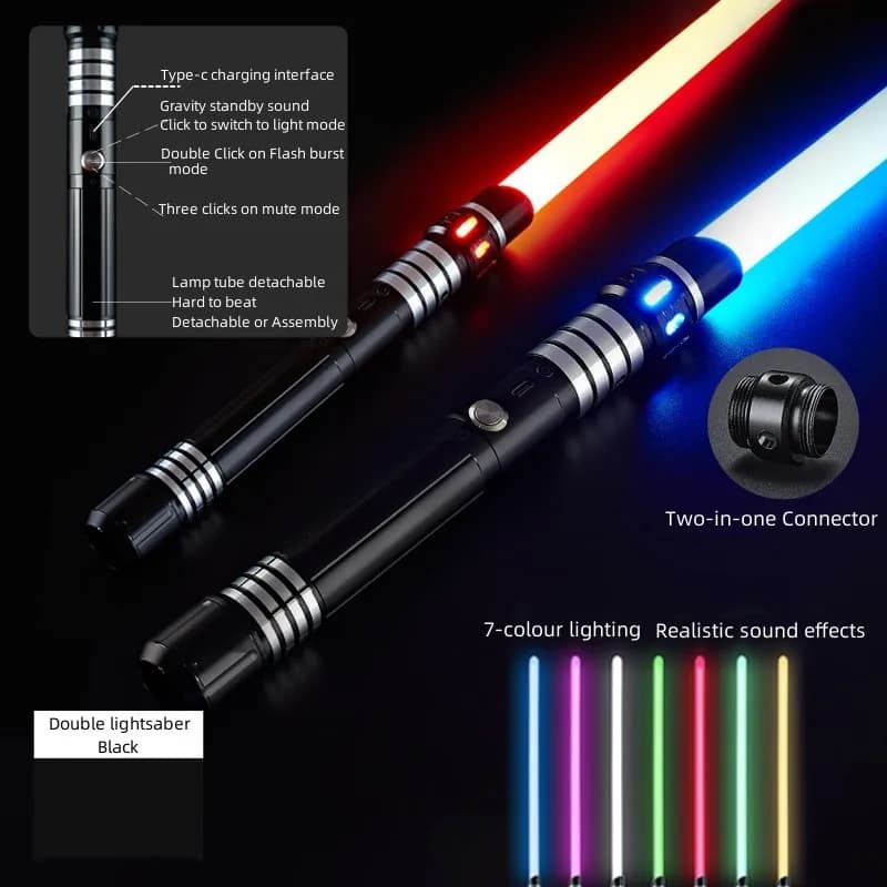 REikirc-Sable de luz de detección de gravedad 2 en 1, espada láser de Metal de 7 colores, juguete recargable, espadas brillantes para fiestas, sabre