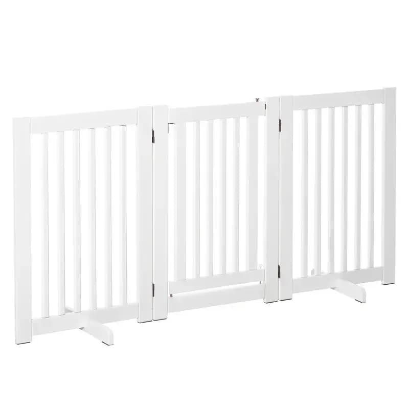 Separador de Perros Plegable de 3 Paneles, Puerta Central con Bloqueo, Estructura de MDF, 155x76cm, Blanco