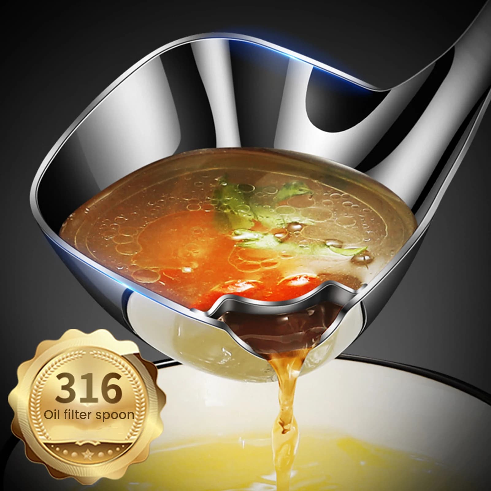 Cuchara de aceite con filtro de acero inoxidable, separador de aceite para sopa y grasa, cucharones, cuchara espumadera, colador de sopa con mango