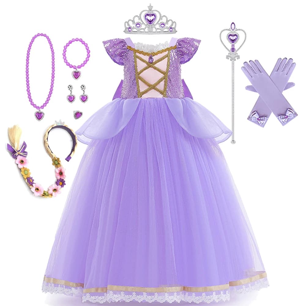 Vestido de princesa Rapunzel para niña, disfraz elegante de lujo morado, disfraz enredado, Vestido de Halloween, Vestido de baile de cumpleaños para