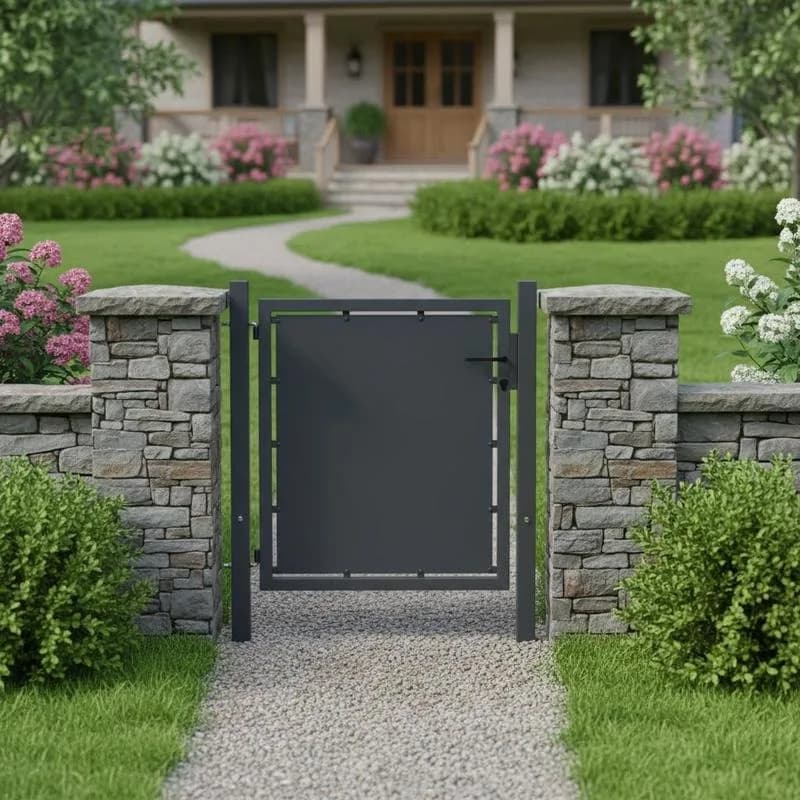 Puerta de acero para jardín y terraza – puerta de valla sólida con alta estabilidad, seguridad y privacidad