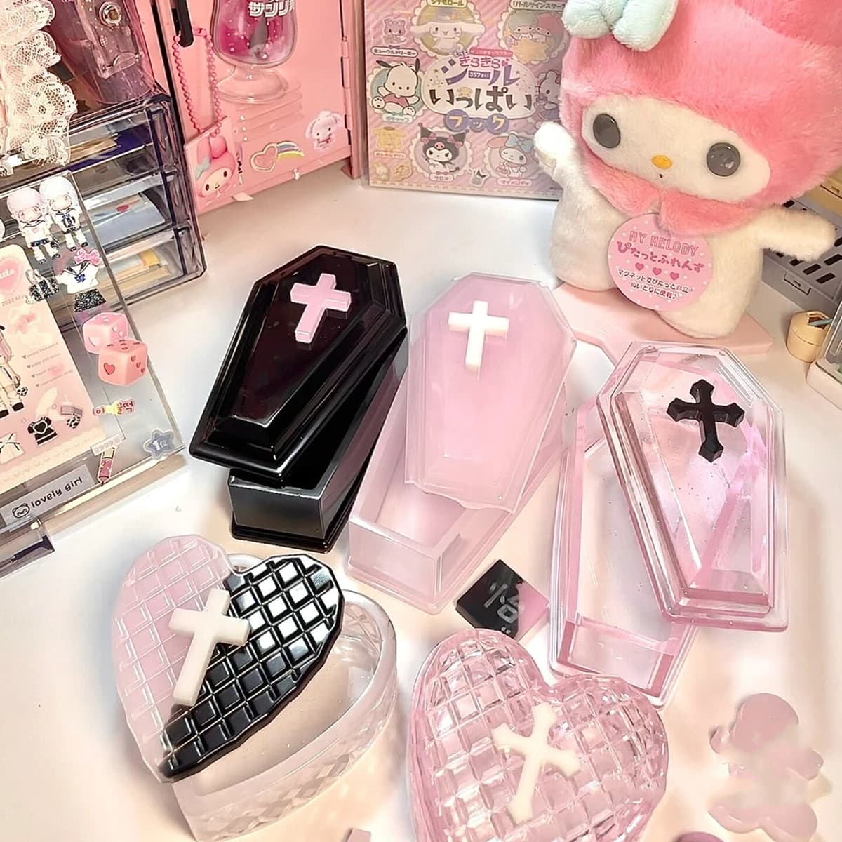Caja de almacenamiento de joyería Rosa encantadora, caja de decoración de ataúd cruzado