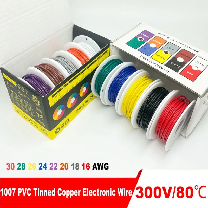 1007 Cable electrónico de PVC 16 18 20 22 24 26 28 30AWG Cable de cobre estañado (mezcla de 5 colores) para electrónica, proyectos de bricolaje,