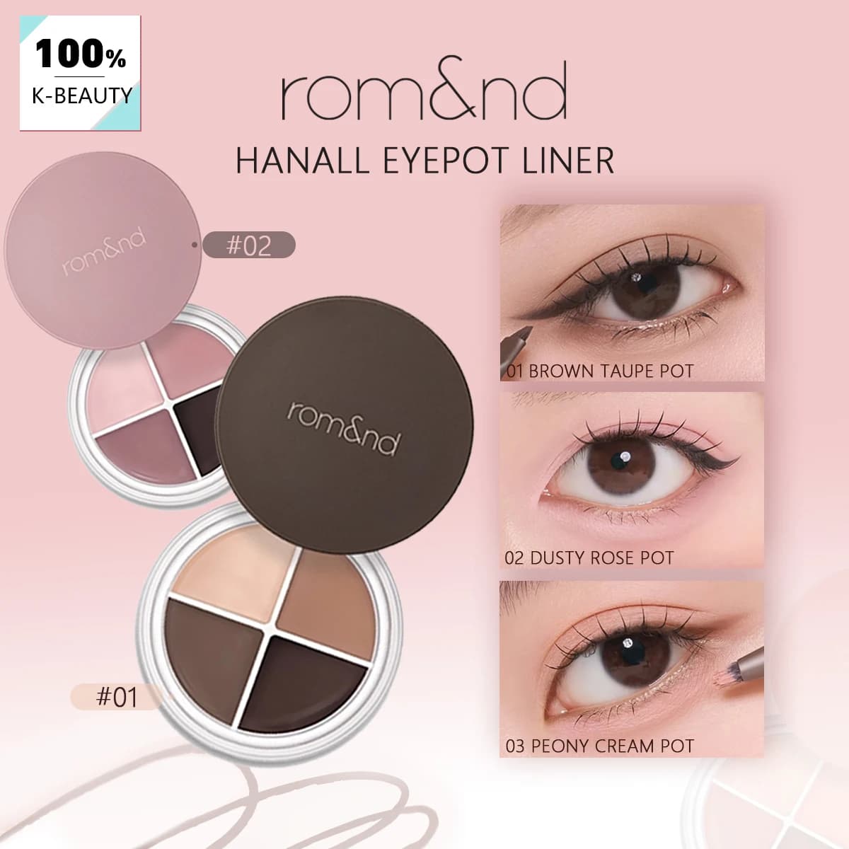 rom&nd HANALL EYEPOT LINER, Textura Cremosa y Sedosa, Larga Duración y Pigmentación, Diseño Cuatro en Uno, Cosmético Coreano, Maquillaje Coreano