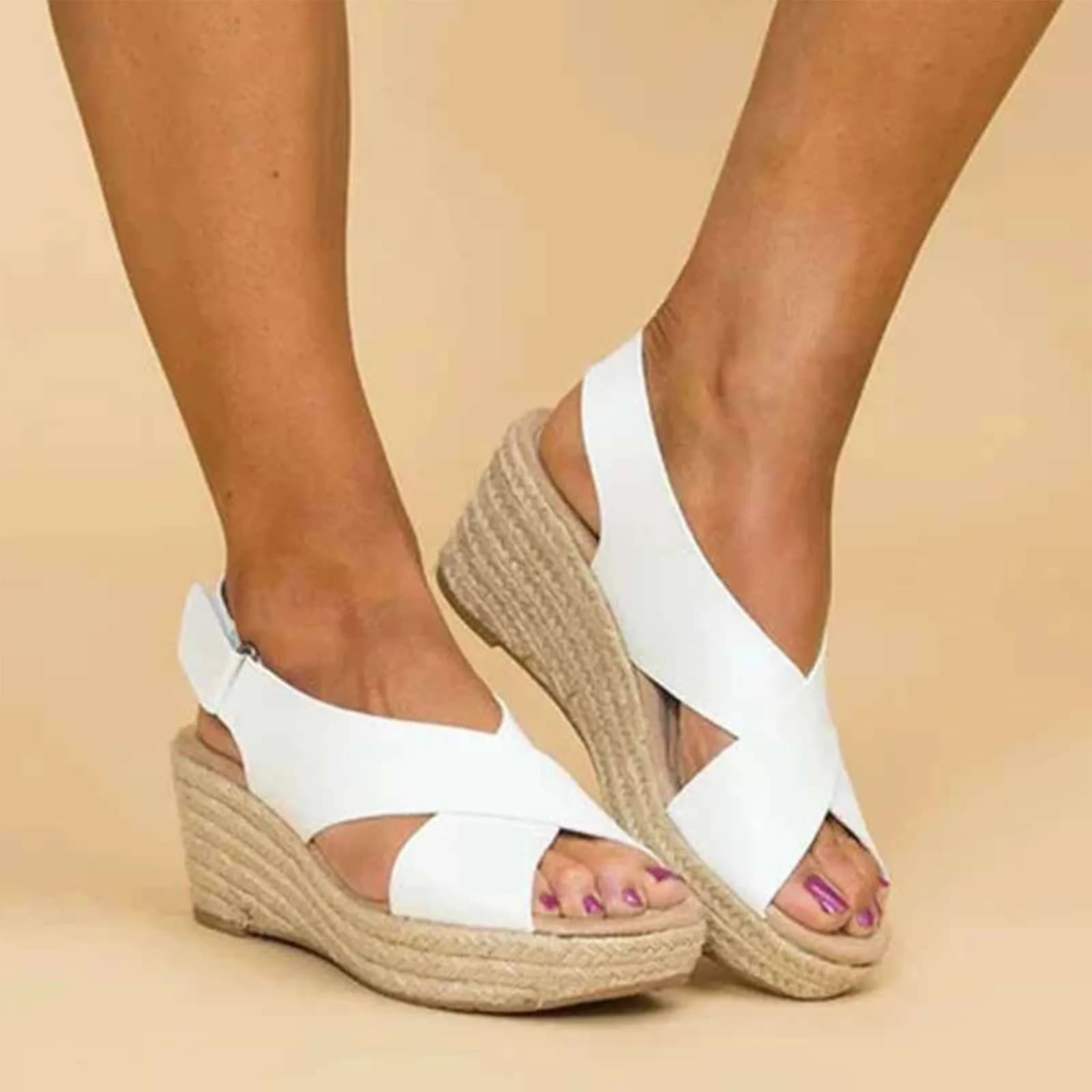 Sandalias de cuña cómodas para mujer, zapatos de playa antideslizantes, informales, Boca de pez, estilo romano, plataforma con punta abierta, Verano