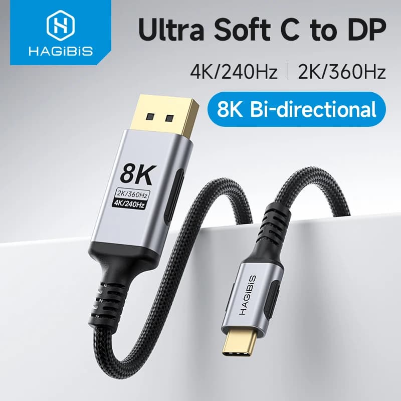 Cable Hagibis 8K USB C a DisplayPort 1,4 Cable bidireccional súper suave tipo c a DP alta tasa de actualización 2K165Hz 4K144Hz 240Hz