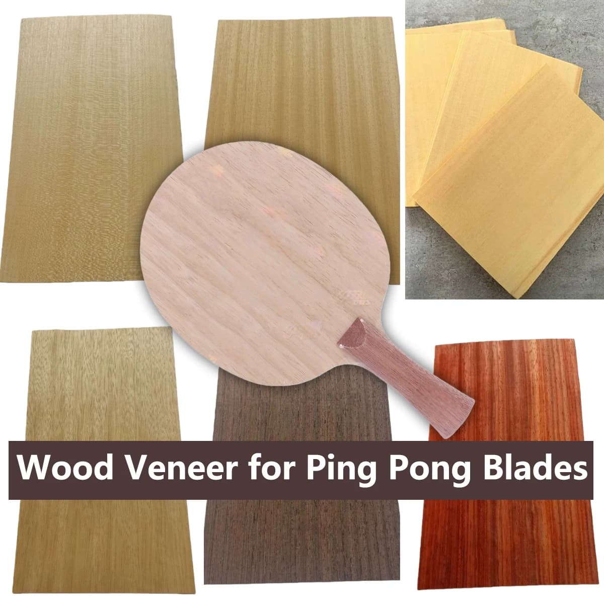4 Piezas de Chapa de Madera de Koto, Ayous, Limba, Hinoki y Abeto de 17x28cm para la Construcción de Raquetas de Tenis de Mesa (Ping Pong) y la