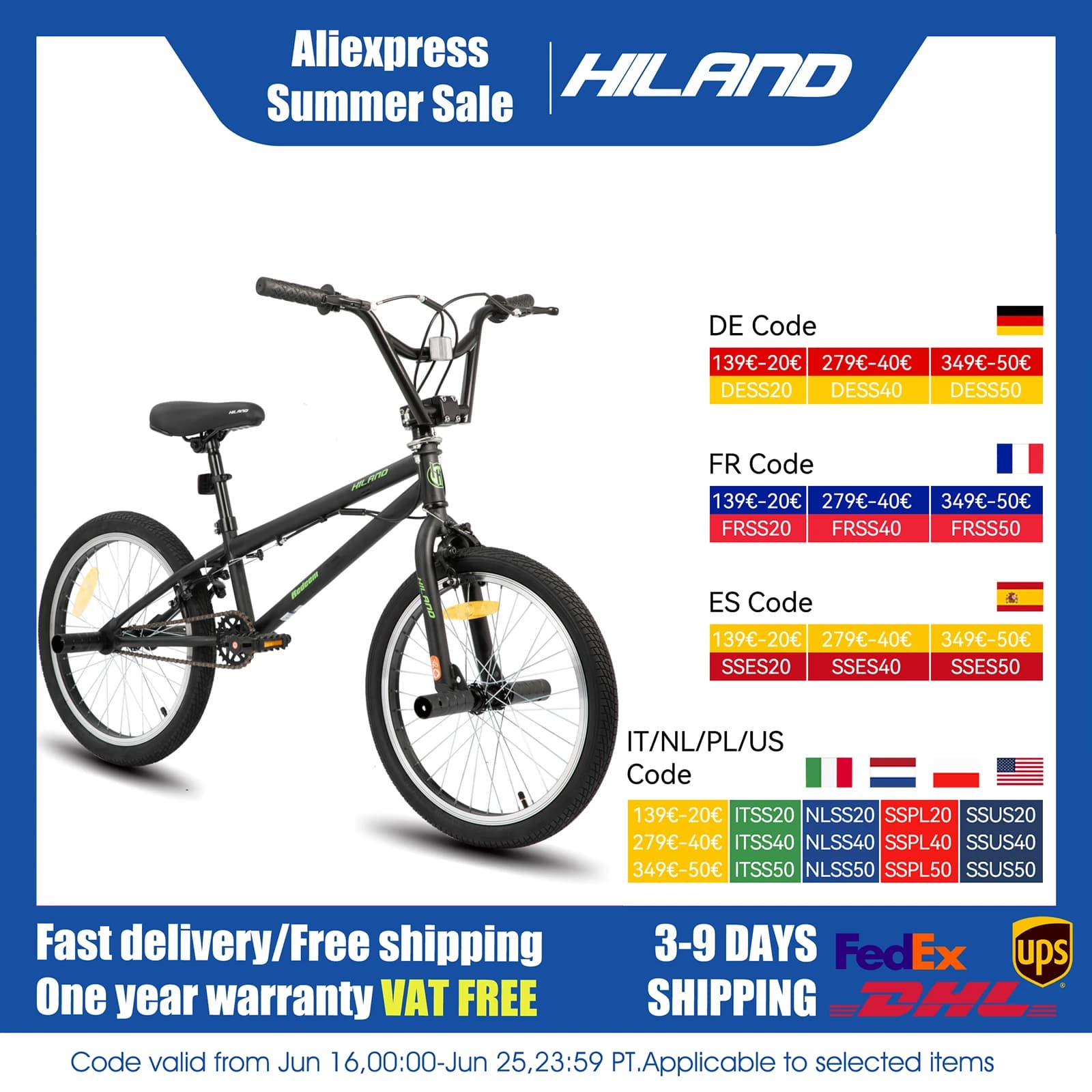 Bicicleta BMX Hiland para niños Freestyle de 20 pulgadas, nivel principiante a conductores avanzados con giroscopio de 360 grados y 4 clavijas,