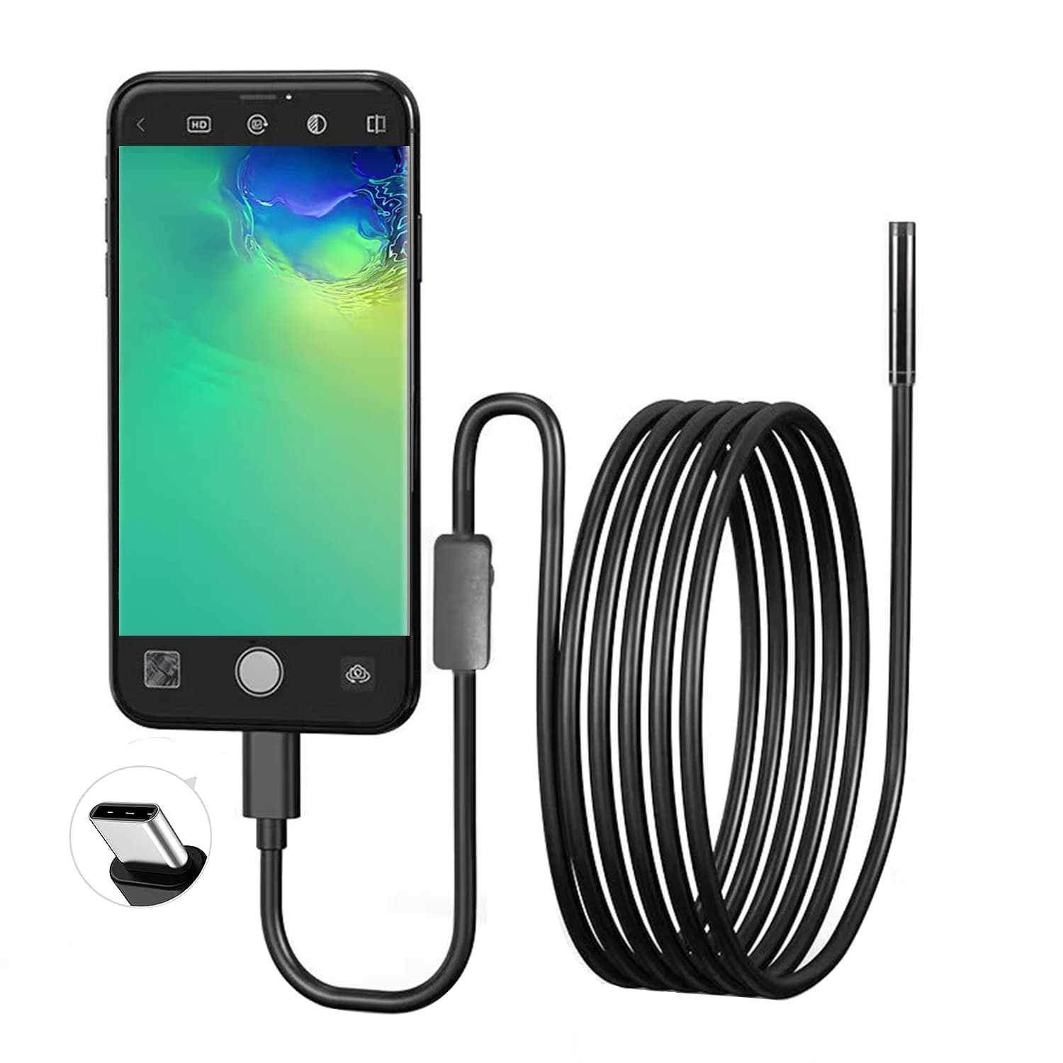 Endoscopio USB para Teléfono Android OTG, Boroscopio de 5.5mm, Cámara de Inspección Tipo Serpiente, Resistente al Agua IP67 con 6 Luces LED para