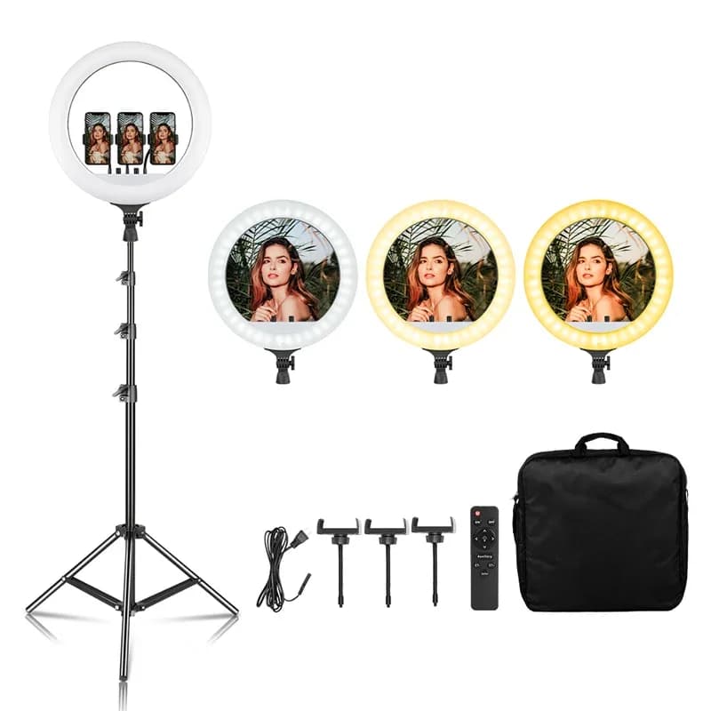 Anillo de luz grande de 18 pulgadas para Selfie, lámpara LED de vídeo con trípode, Clip para teléfono para YouTube, luz en vivo, estudio de
