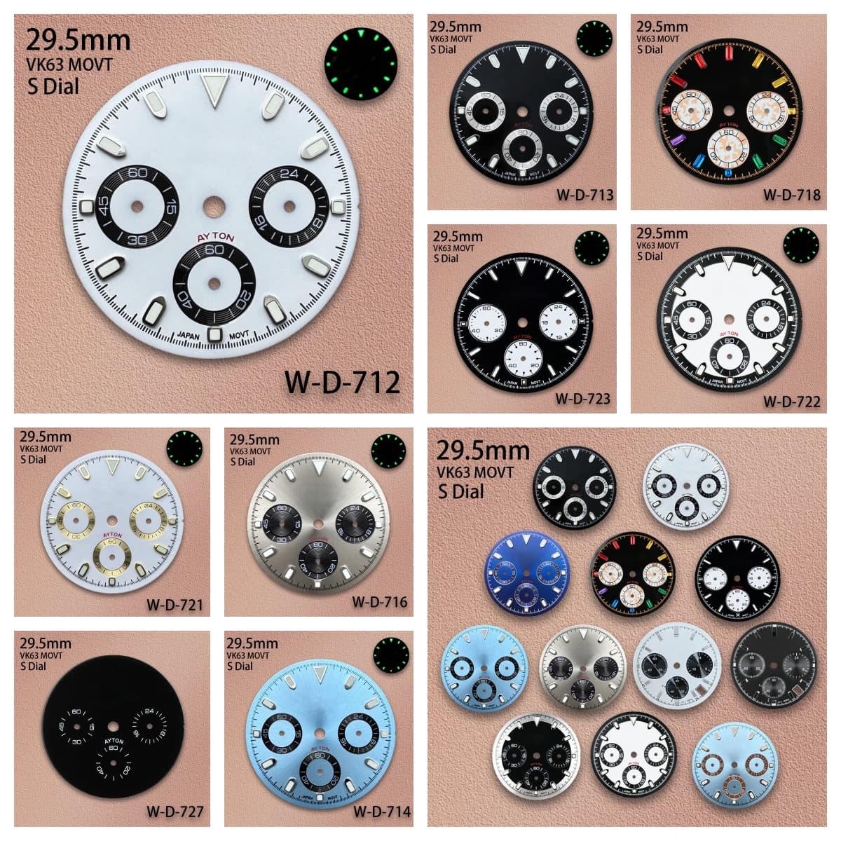Esfera de reloj de alta calidad de 29.5mm Panda DTN S con luminiscencia verde, compatible con movimiento VK63, accesorios de modificación de relojes
