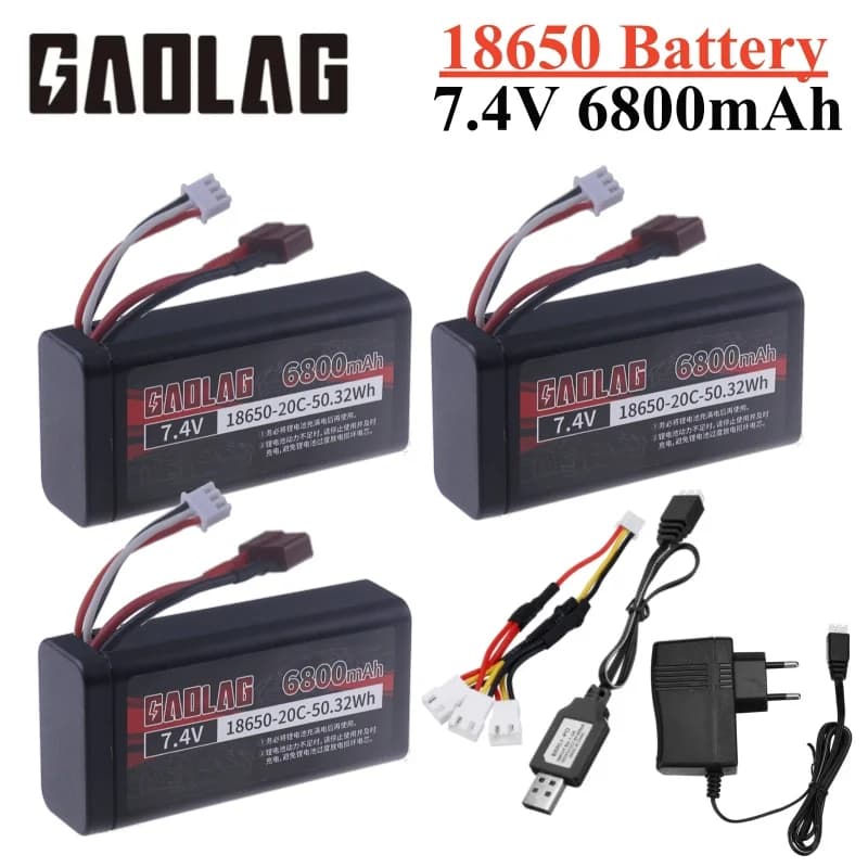 Batería Lipo de 7,4 V, 6800mAh, 18650 para Wltoys, batería 10428 /12428/12423, piezas de coche RC impermeables e ignífugas 2S para Wltoys 144001