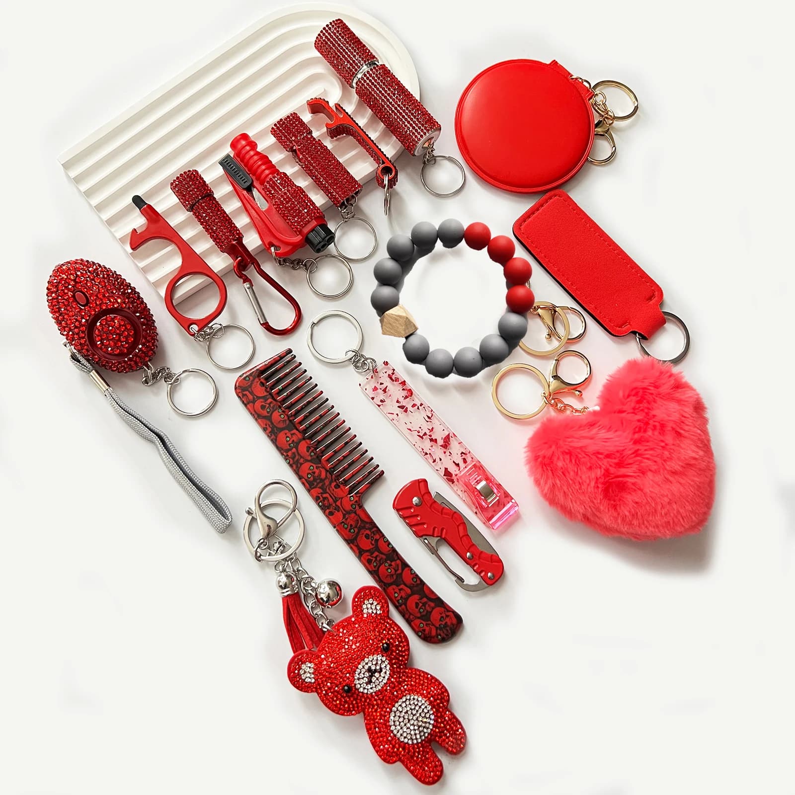 15 unids/set de llaveros de autodefensa con diamantes de imitación para mujer, llaveros de protección multifunción de seguridad Personal con