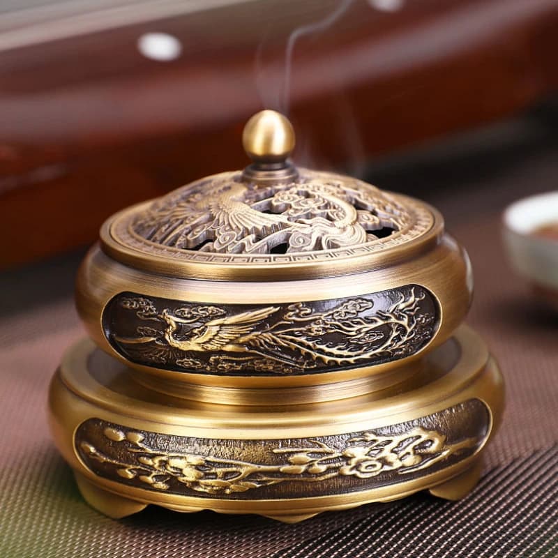 Quemador de incienso estilo trípode de cobre puro para el hogar/sala del templo/estudio/sala de té/oficina decoración de la ceremonia del té