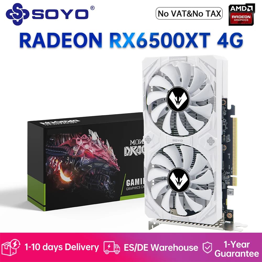 SOYO estrena en el mundo la tarjeta gráfica AMD Radeon RX6500XT 4G con memoria GDDR6, compatible con HDMI, OpenGL 4.6 DirectX 12 para computadoras de