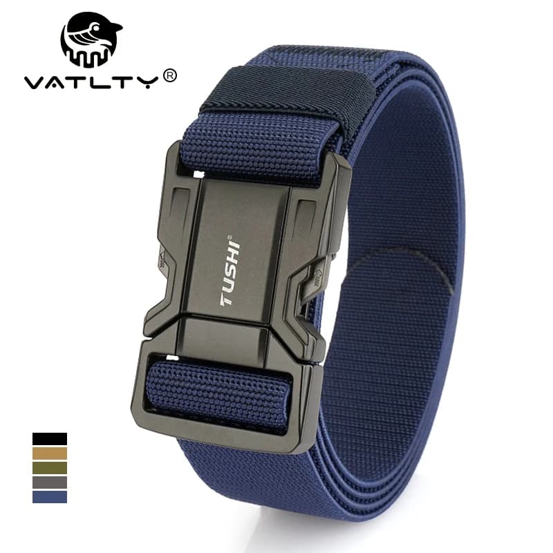 VATLTY Nuevo Cinturón Casual Elástico para Hombres Hebilla de Metal de Liberación Rápida Faja Táctica al Aire Libre Cinturón de Senderismo Azul