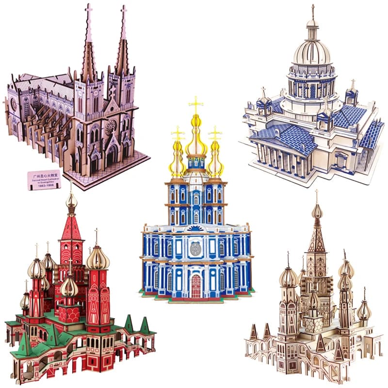 Rompecabezas 3D de la famosa iglesia de San Petersburgo para niños y adultos, modelo de Catedral de Cristo de madera, juguetes de construcción,
