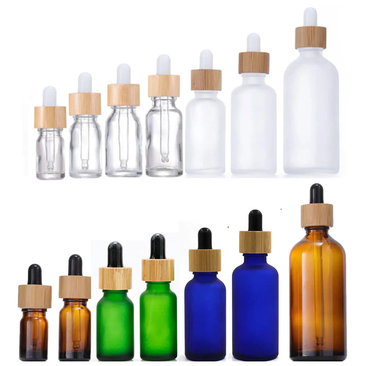 5X 10X 5ml-100ml botella de pipeta de aceite esencial contenedor de embalaje cuentagotas de vidrio cosmético con tapa de bambú natural gota de oreja