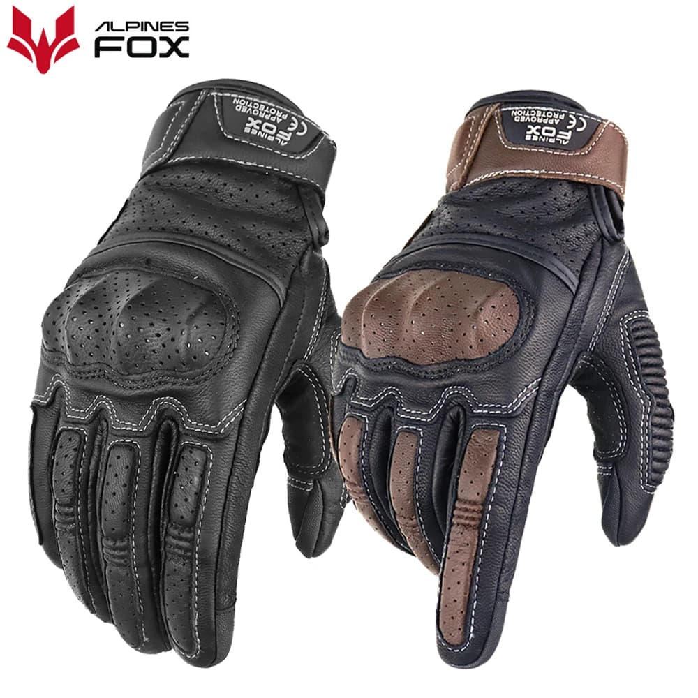 Guantes de Moto de cuero perforado Retro de verano para hombres y mujeres, Guantes de motociclista de Motocross con dedos completos, Guantes, equipo