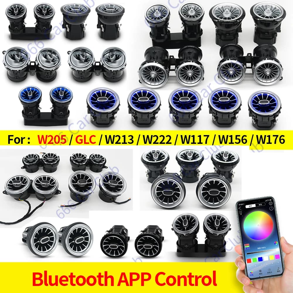 Ventilaciones LED de 256 colores para Mercedes Benz Clase C W205 W447 W213 W156 W117 W176 Bluetooth APP Control boquilla de coche salida de aire de