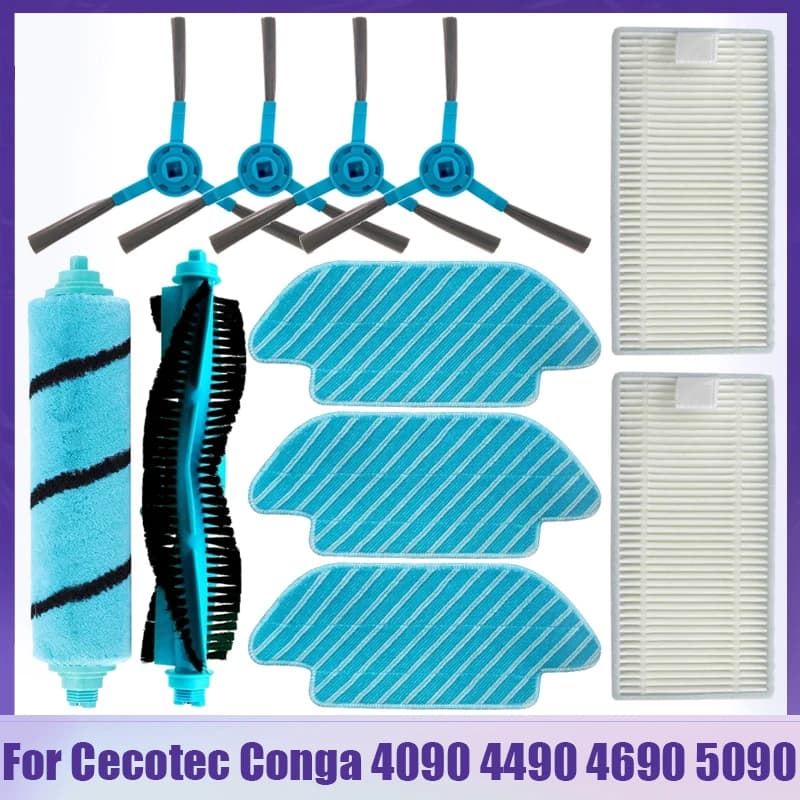 Para Cecotec Conga 4090 4490 4690 5090 5490 6090 Robot aspirador lateral/cepillo de rodillo suave paño de mopa trapos accesorios de ruedas