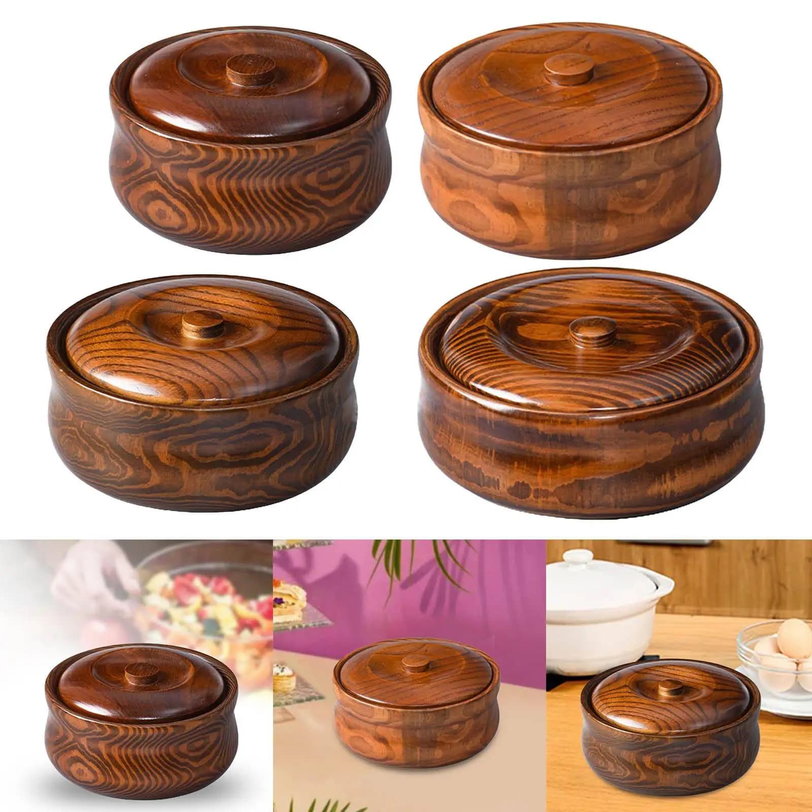 Cuenco de madera hecho a mano para ensalada, recipiente redondo multiusos, decoración del hogar, tazón para servir, tazón para mezclar ensaladas