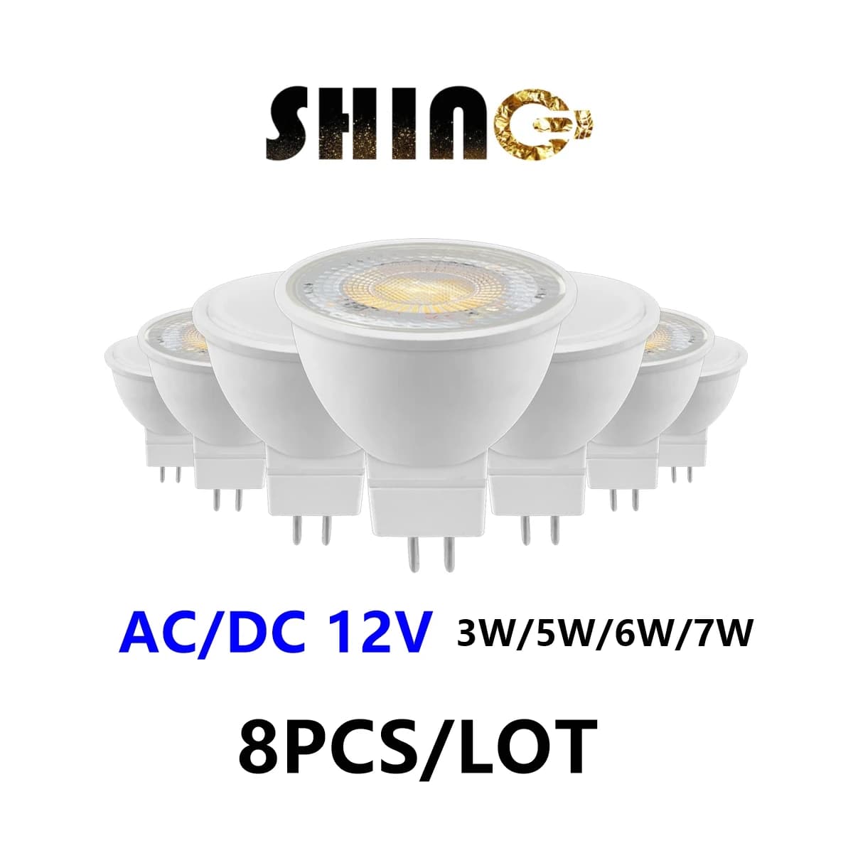 8 unids/lote foco led de bajo voltaje MR16 AC DC 12V alto brillo 3W-7W luz blanca cálida GU5.3 puede reemplazar lámpara halógena de 20W 50W