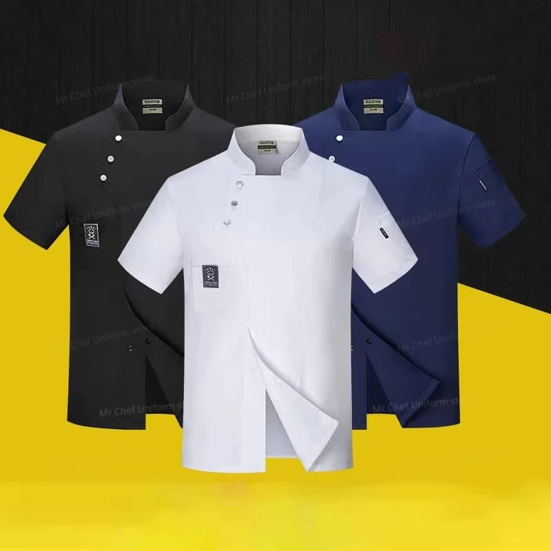 Chaqueta de uniforme de chef para hombre, camiseta de chef de manga corta, abrigo de restaurante, servicio de comida de panadería, ropa de chef de
