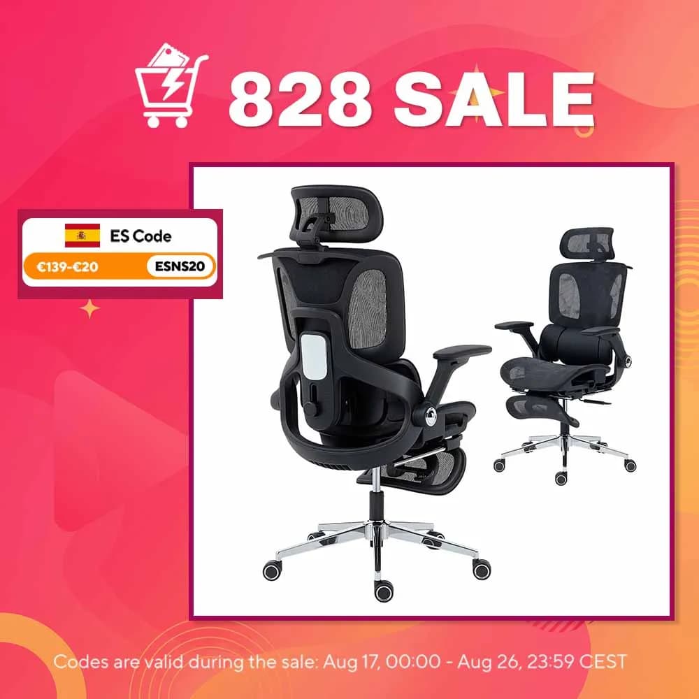 HOMCOM Silla de Escritorio de Malla con Reposapiés Respaldo Reclinable Soporte Lumbar Reposabrazos y Reposacabezas Ajustable