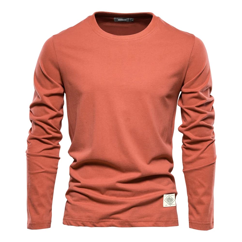 100% algodón Camiseta de manga larga para hombre Camisetas casuales para hombre de primavera sólida Tops masculinos de alta calidad Ropa clásica