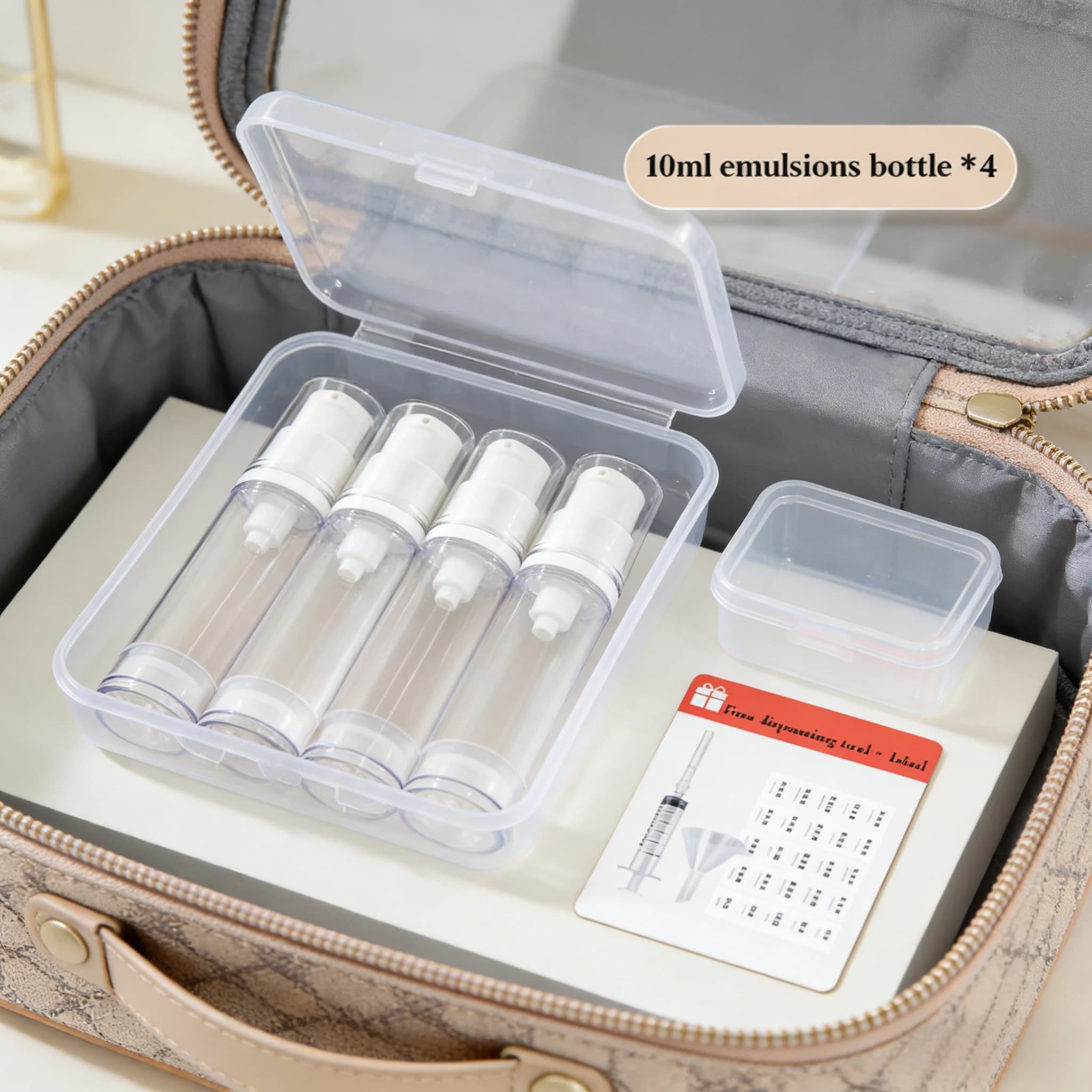 1 Juego de Botellas Portátiles Vacías Transparentes Recargables de 5-15 ml con Bomba de Vacío sin Aire para Crema, Loción y Spray, para Muestras